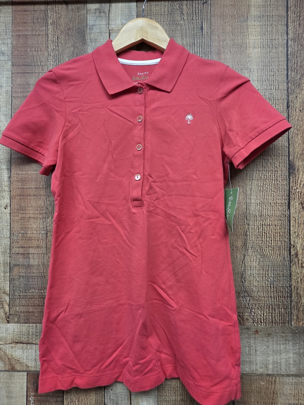 Lilly Pulitzer Chic Fit Pima Cotton Palm Tree Logo Polo Shirt Pink Size Medium